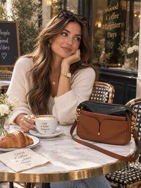 Pour La Victoire Leather Shoulder Bag Black Brown Gold Hardware Handbag